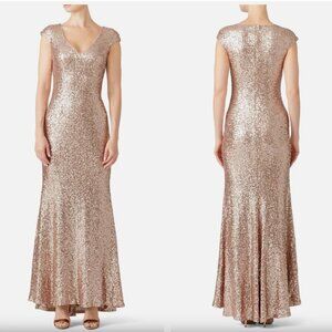 Theia Bridesmaids Rose Gold Kaylee Ball Gown Dress Women's 12 Formal Sequins